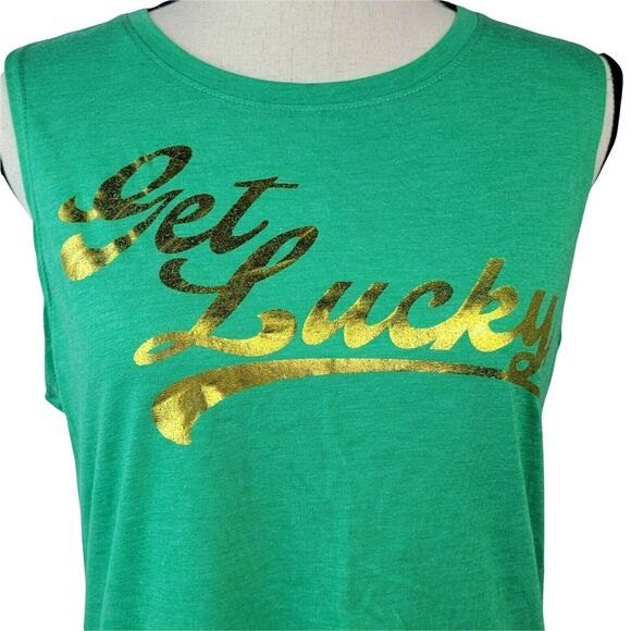 Get Lucky Tank Top Juniors Sz M Green Gold St Patricks Day Tshirt Tee Modern Lux - Picture 2 of 6